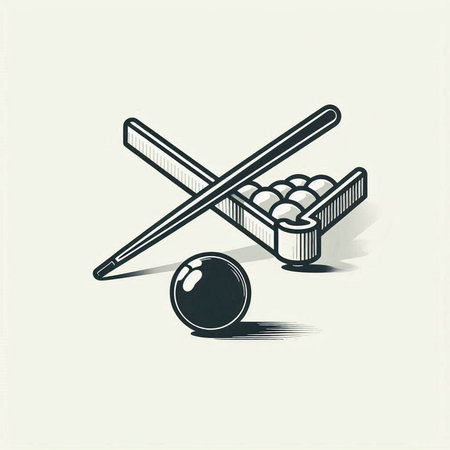 Billiard ball and cue stick, billiards icon, vector illustration.