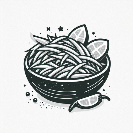 Hand drawn illustration of spaghetti in a bowl. Vector sketch style.