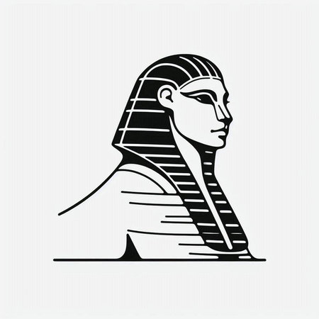 Egyptian Sphinx. Vector illustration. Black and white image.