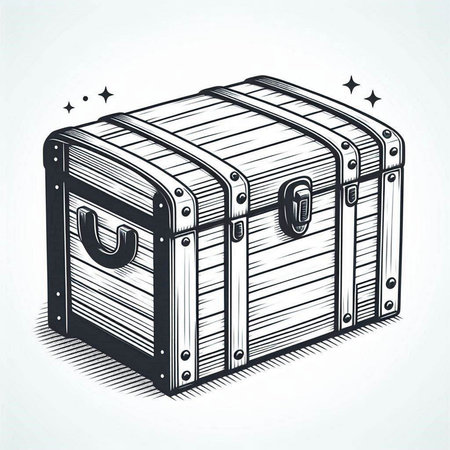Treasure chest in engraving style. Hand drawn vector illustration.