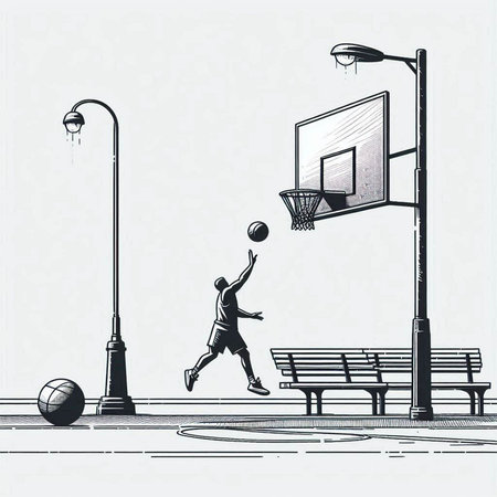 Basketball player in the park. Hand drawn sketch vector illustration.