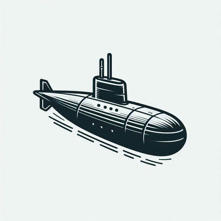 Submarine icon in vintage engraving style. Vector illustration.