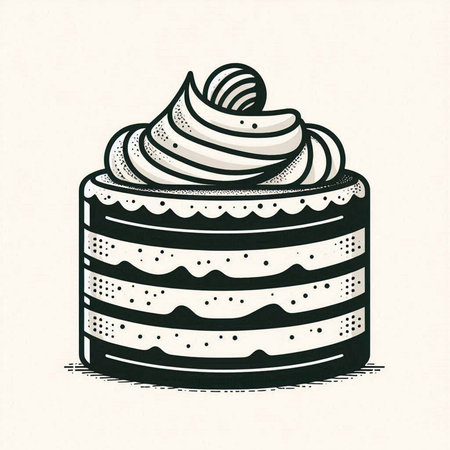 Cake with cream and whipped cream. Hand drawn vector illustration.