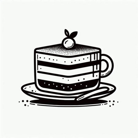 Coffee cup and cake icon. Hand drawn vector illustration.