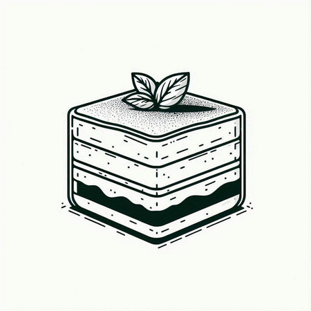 Cake with mint. Hand drawn vector illustration in retro style.