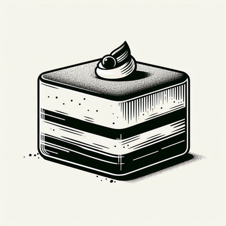 Vector illustration of a piece of cake with cream. Retro style.