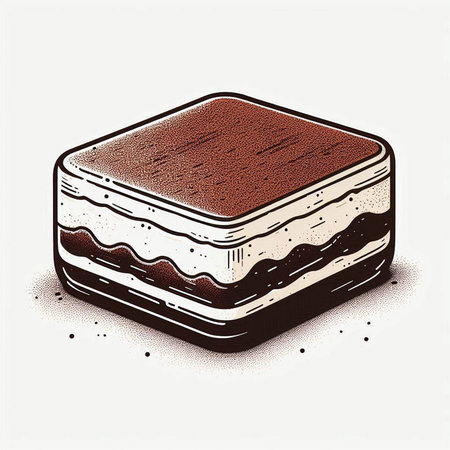 Tiramisu cake in engraving style. Vector illustration.