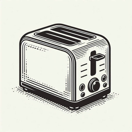 Vector illustration of a toaster in vintage engraving style.
