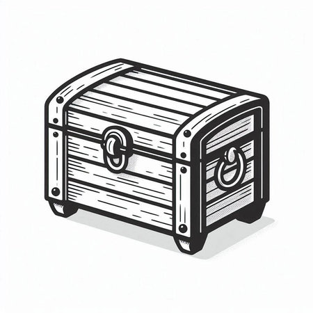 Wooden chest on a white background. Vector illustration in sketch style.