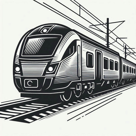 Vector illustration of a high-speed train in black and white colors