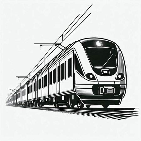 Vector illustration of high-speed train on the background of the railway.