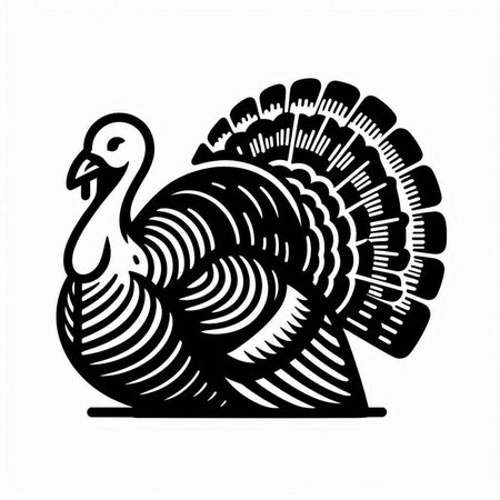turkey, black and white vector illustration, isolated on white backgroundの写真素材