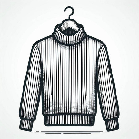 Knitted sweater on hanger. Vector illustration in sketch style.