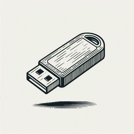 Usb flash drive in vintage engraving style vector illustration.