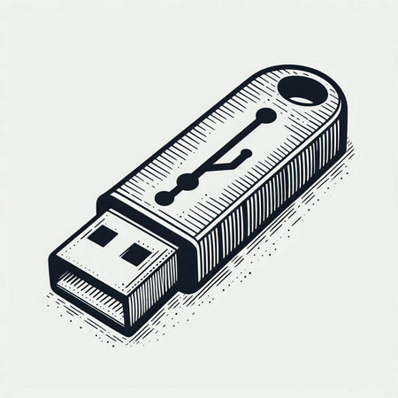 Usb flash drive icon in vintage engraving style isolated vector illustration