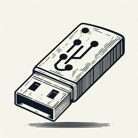 Usb flash drive in engraving style. Vector illustration.