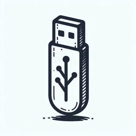 Usb flash drive icon in doodle style. Vector illustration.