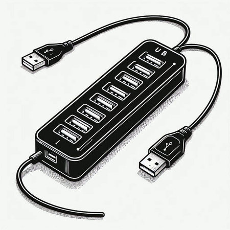 Vector illustration of USB cable on a white background. Retro style.