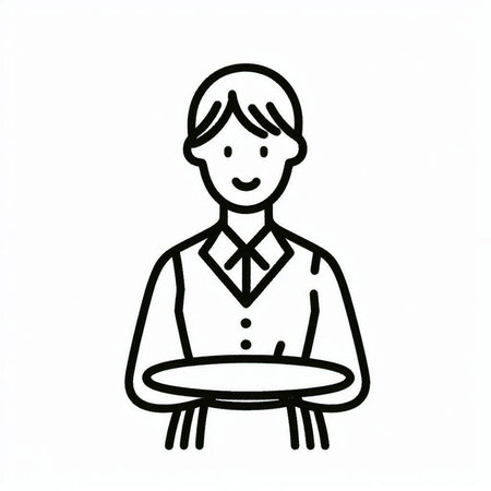 Illustration of a waiter with a tray in his hand on a white background