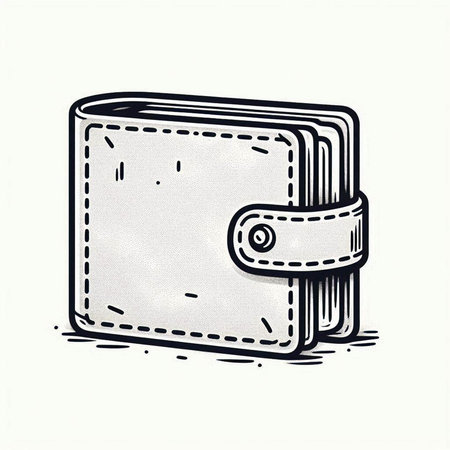 Illustration of a wallet on a white background in engraving style