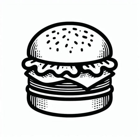Burger icon. Hand drawn illustration of hamburger vector icon for web designの写真素材