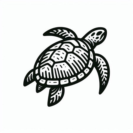 Turtle hand drawn icon. Vector illustration of a sea turtle.の写真素材