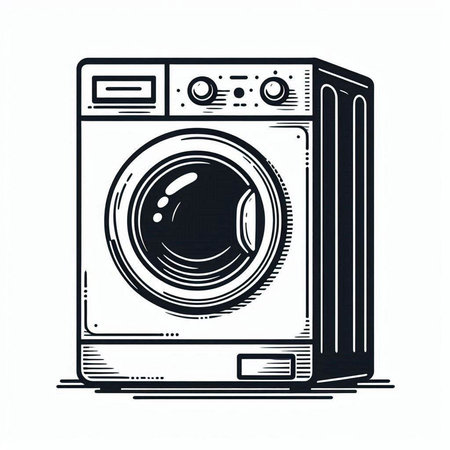 Washing machine vector illustration. Hand drawn doodle style.