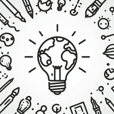 Idea doodles with lightbulb on white background, vector illustration