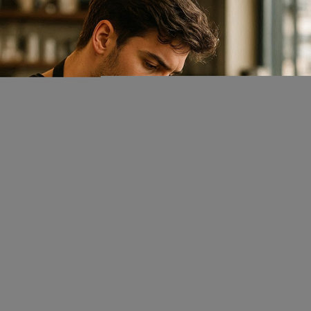 Handsome young man in a cafe. Close up portrait.