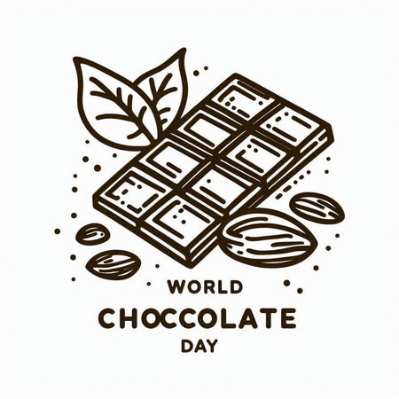 World Chocolate Day. Vector Illustration. Chocolate bar with nuts.