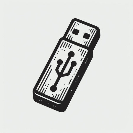 Usb flash drive icon in vintage engraving style. Vector illustration.