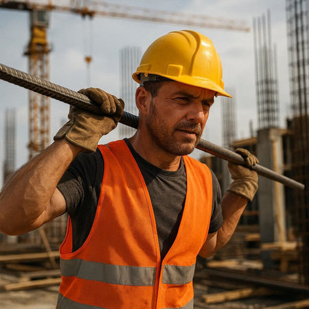 Portrait of a construction worker on the background of a construction site