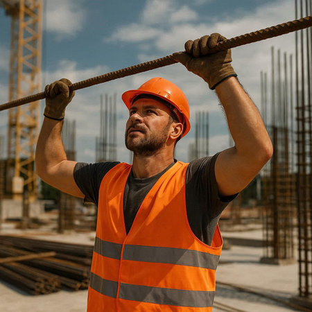 Portrait of a male construction worker on the background of a construction site
