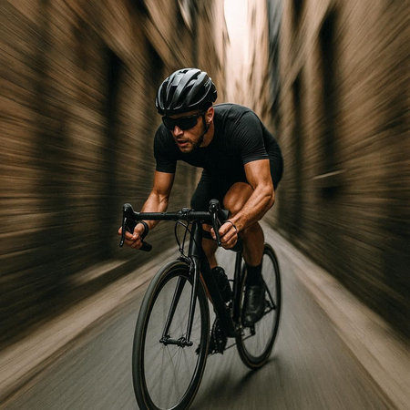 Cyclist Riding a Bike on a Street. Extreme Sport Concept.