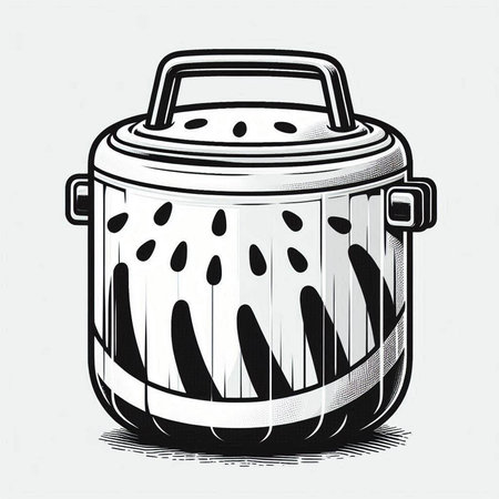 Illustration of a hot pot in engraving style on a white background