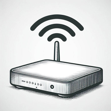 Wireless router vector illustration. Hand drawn wi-fi icon.