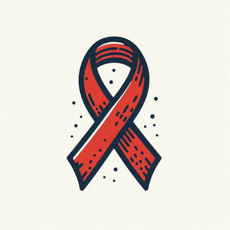 Red ribbon symbol of the fight against breast cancer. Vector illustration.