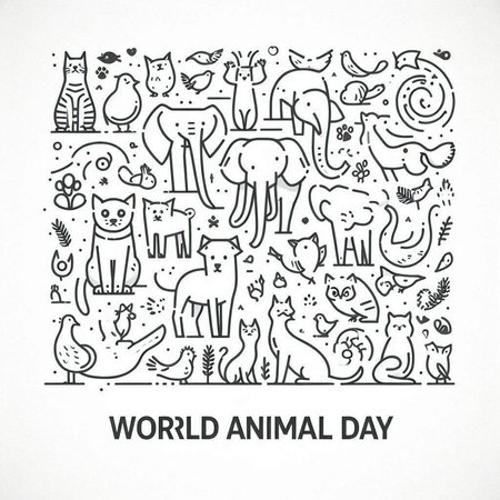 World animal day hand drawn doodle set. Vector illustration.