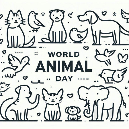 World Animal Day. Vector illustration with cute hand drawn doodle animals.