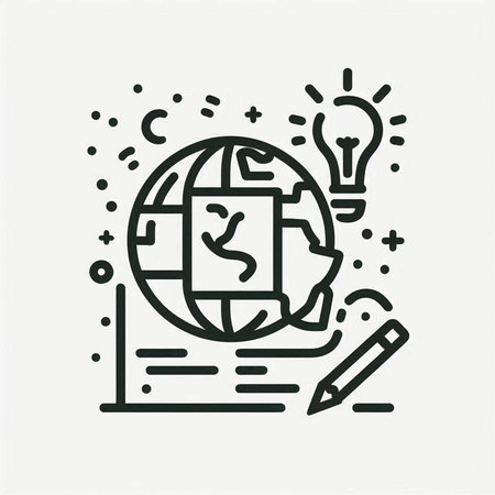 Globe, bulb, pencil and idea icon. Vector illustration.