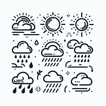 Set of weather icons. Monochrome vector illustration in thin line style.の写真素材