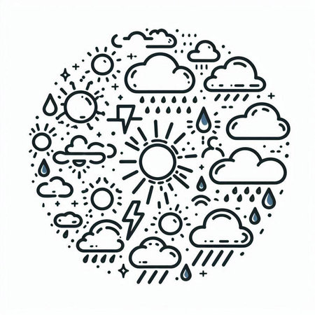 Set of weather icons in linear style. Monochrome vector illustration.