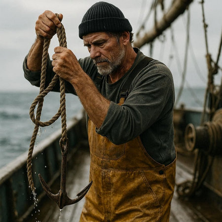 Portrait of a senior man working on a fishing trawler