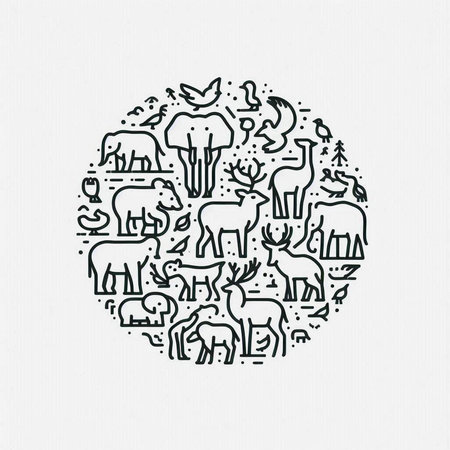 Animals in circle made of thin line icons. Vector illustration.の写真素材