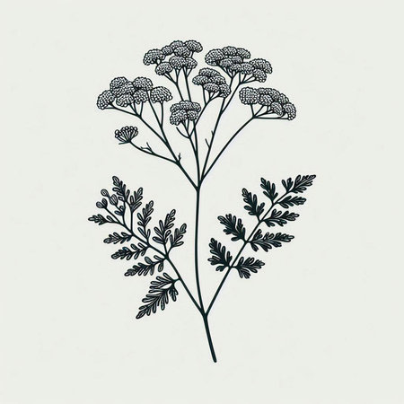 Hand drawn yarrow plant. Vector illustration in vintage engraving style.