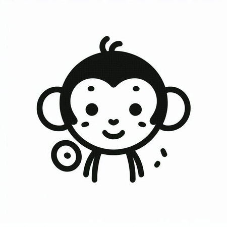cute monkey on white background. vector illustration. black and whiteの写真素材