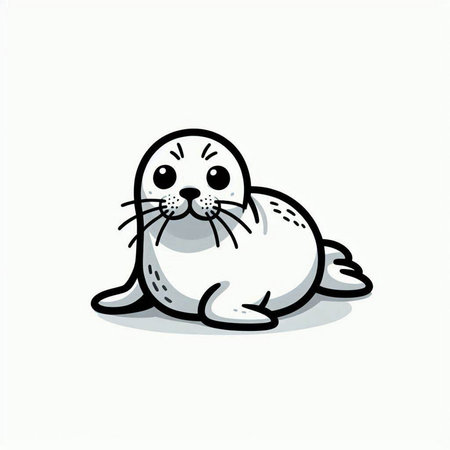 Cute baby seal. Vector illustration. Isolated on white background.の写真素材