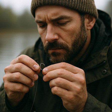 Fisherman with fishing rod in hand. Close-up portrait