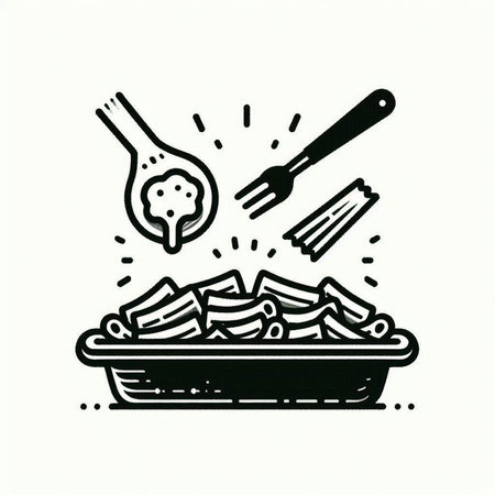 Noodles in bowl on white background. Hand drawn vector illustration.