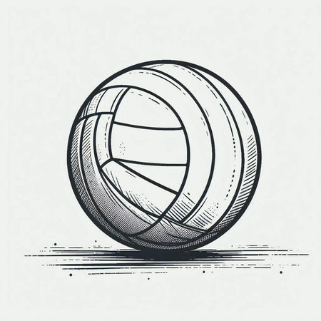 Volleyball ball sketch engraving vector illustration. Scratch board style imitation. Black and white hand drawn image.の写真素材